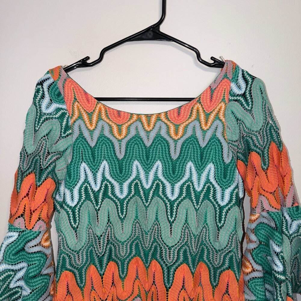 Judith March Size S Retro Chevron Print Dress Bell Sleeve Mini - Picture 4 of 7
